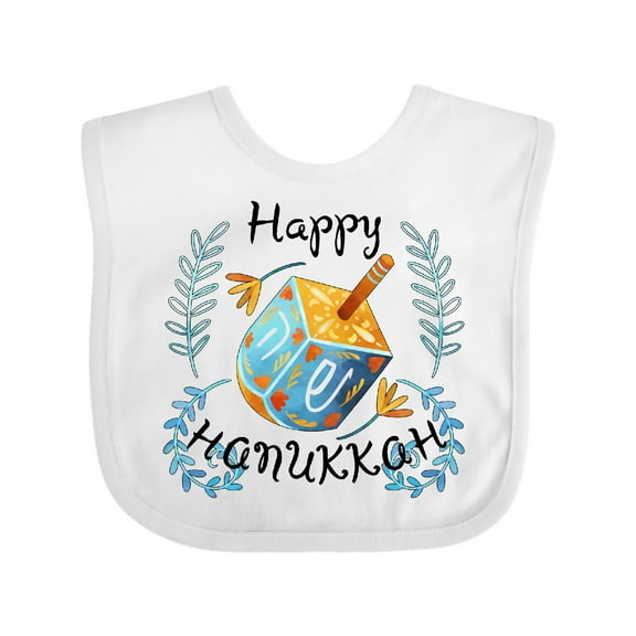 Inktastic Happy Hanukkah Dreidel and Laurels Boys or Girls Baby Bib