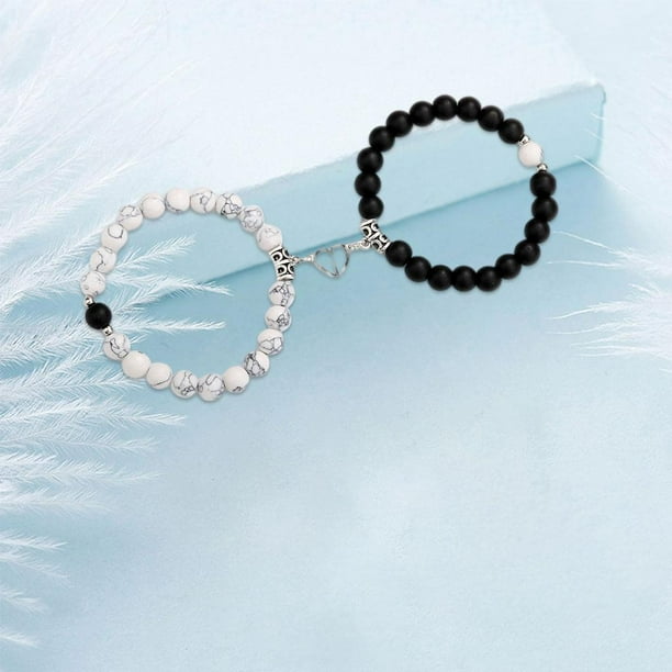 Pulsera Para Hombre, Pulsera De Moda Para Hombre, Color Negro, Blanco, 6 Mm, Inspirational Friendship Morse Code Blanco Turquesa Pulsera San Valentín, Unisex, 30cmx6mm, Cristal, Circonita Cúbica