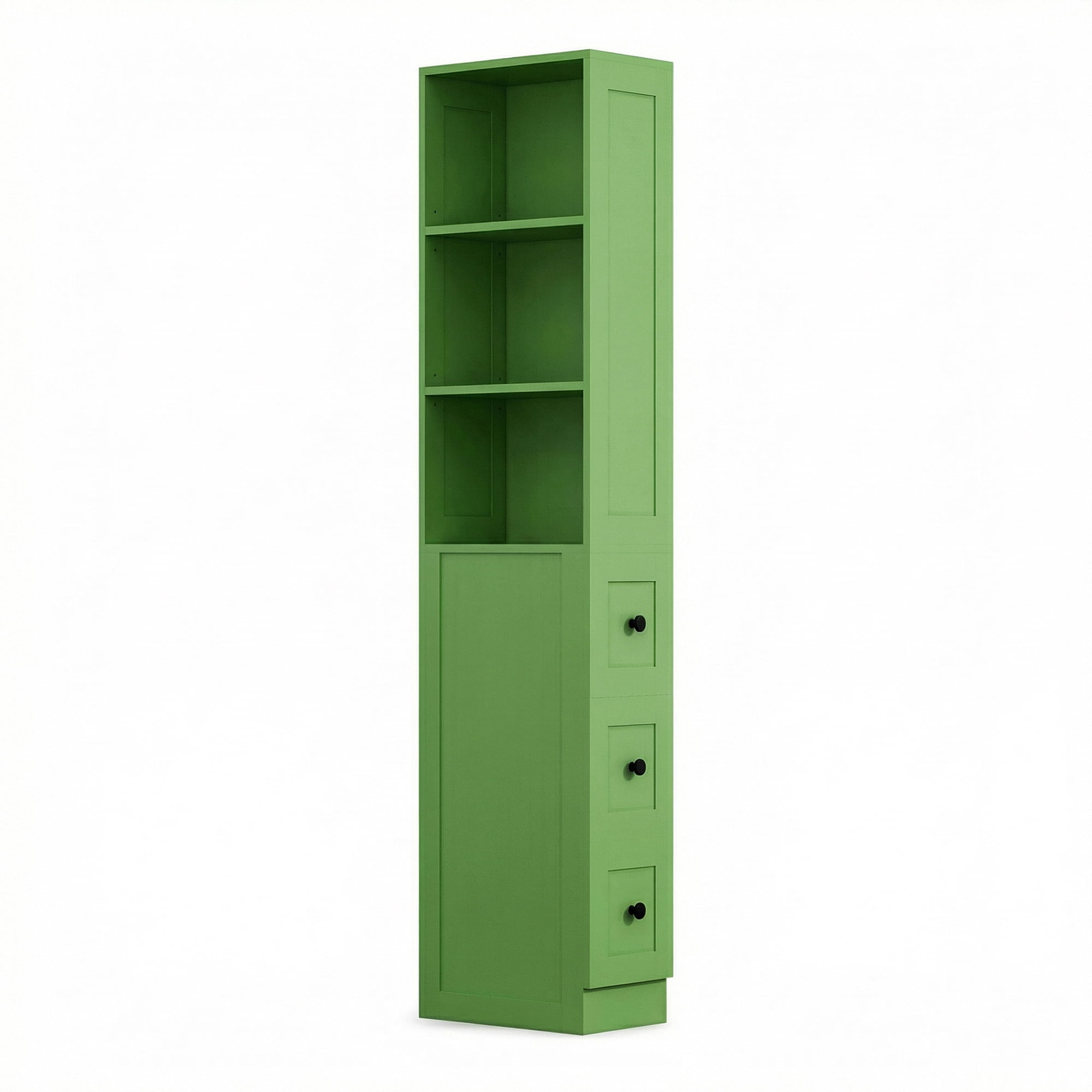 KAMEROUT Tall Slim Storage Cabinet with 2 Adjustable Shelves & 3-level Drawers for Bathroom, Kitchen, Green