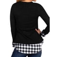 thumbnail image 5 of ManHanLi Women Buffalo Plaid Stitching Round Neck Long Sleeve Pullover Top, 5 of 5