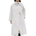 thumbnail image 2 of YueHuiYing Women's Solid Casual Thicken Stand Collar Inner Lining Breasted Lapel Mid Long Trench Overcoat with Pockets, 2 of 5