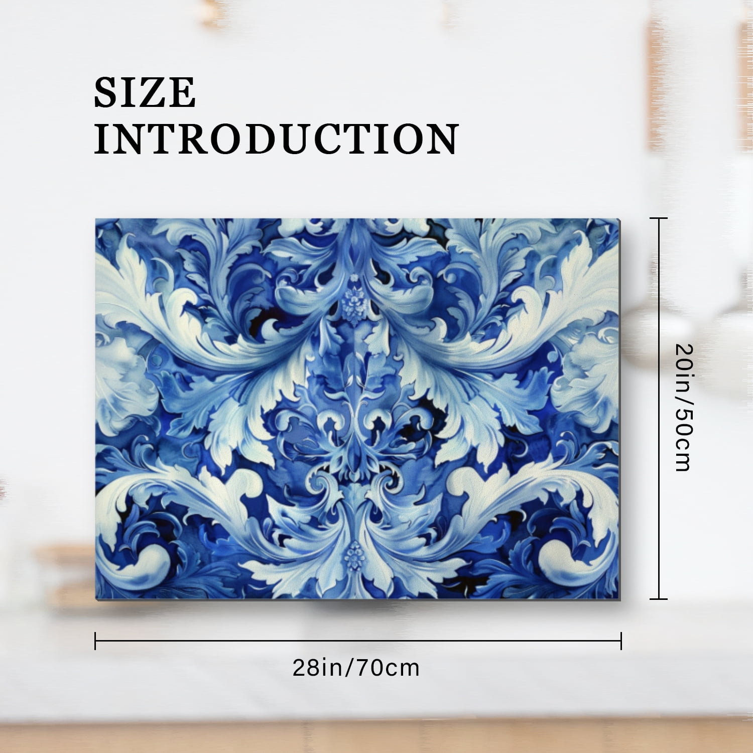 Cooktop Covers For Electric Glass Top, Blue and White Acanthus Leaves Heat Resistant Flat Stove Top Cover, Square Foldable Decoration Mat for kitchen RV (28×20 Inch)