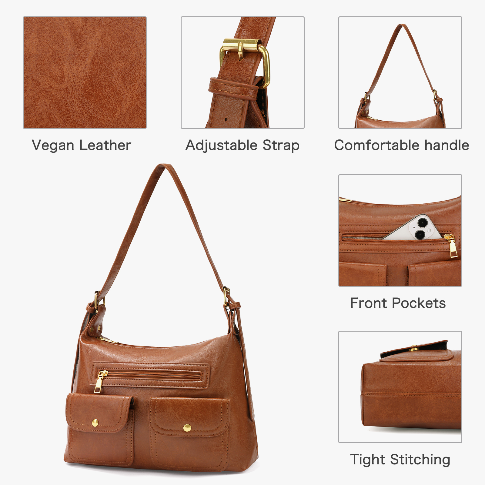 GOIACII Shoulder Bag for Women, Vegan Leather Hobo Bag, Trendy Handbags with Adjustable Strap