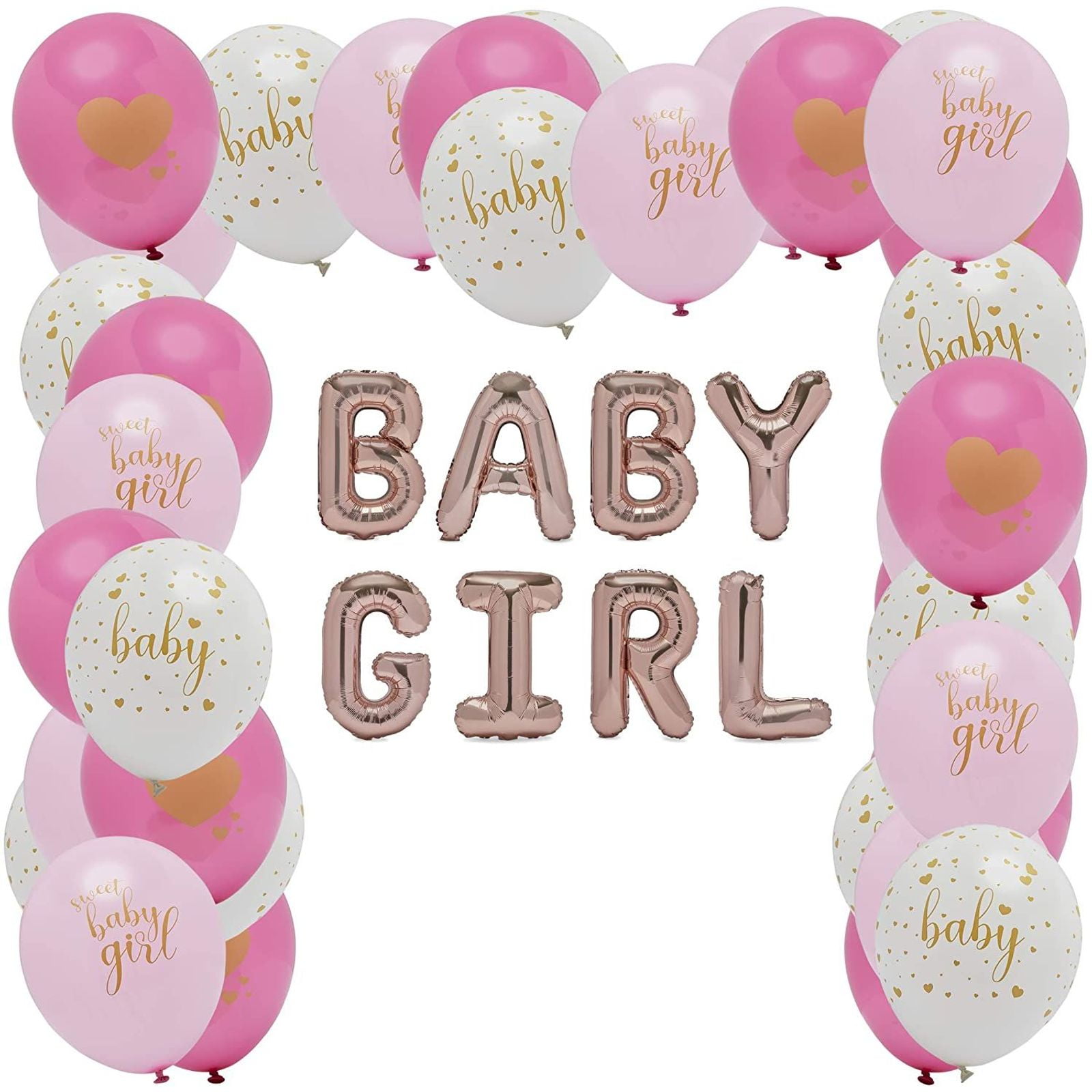PINK/GOLD/WHITE PEARL 10" LATEX PARTY BALLOONS BABY SHOWER CHRISTENING NEW BORN 