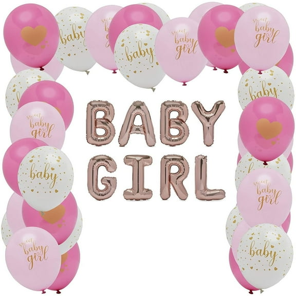 44 Pcs Baby Shower Party Balloons Decorations for Girl, Pink, White, Rose Gold, 16 in