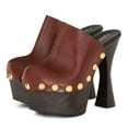 thumbnail image 3 of YDN Women Rivets Studded Platform Mules Slip on Spool High Chunky Heel Pumps Comfy Round Toe Party Casual Slides Size 7 Brown, 3 of 4