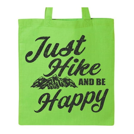 Just Hike and be Happy with Mountains Vector Tote Bag Lime Green One Size