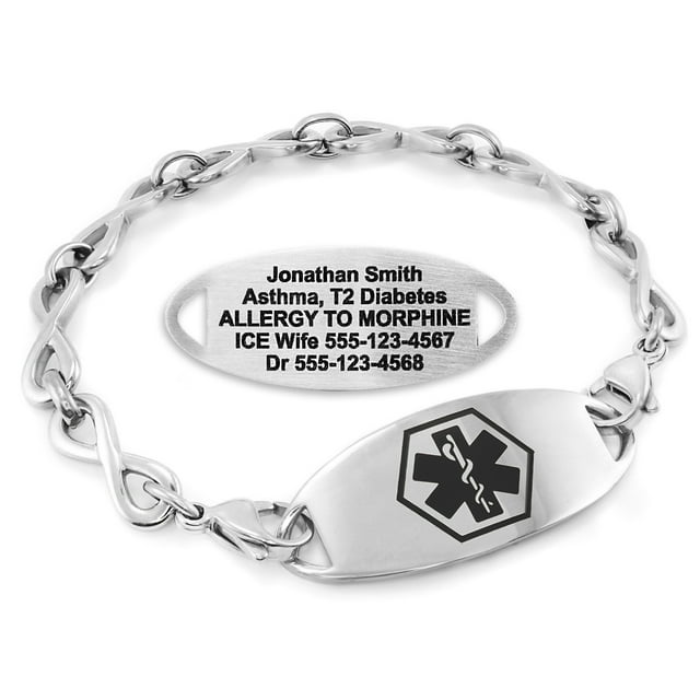 MedicEngraved Stainless Steel Custom Medical Alert Bracelet - 6mm Infinity Link