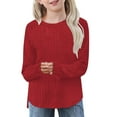 thumbnail image 3 of Efsteb Kids Girls Shirts Long Sleeve Tops Round Neck Knit Top Fashion Comfy Cute Tops Solid Color Loose Casual Blouses (Red,5 Years), 3 of 7