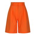 thumbnail image 4 of YYDGH Women Business Casual Button Dress Shorts High Waist Wide Leg Pleated Shorts Summer Solid Bermuda Shorts with Pockets Orange XL, 4 of 8