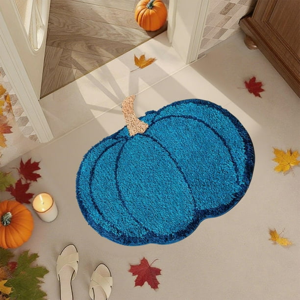 Alfombra de baño con forma de calabaza | Alfombra naranja para Halloween y Acción de Gracias | Alfombra aterciopelada lavable a máquina de 60 x 40 cm | Alfombra antideslizante, suave y absorbente
