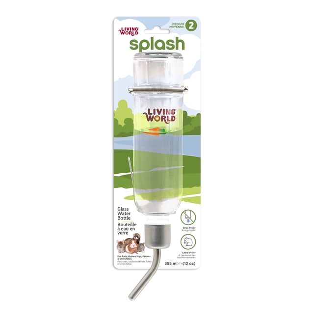 Living World Splash Leak-Proof Glass Water Bottle for Small Animals, Medium, 355 ml (12 fl oz)