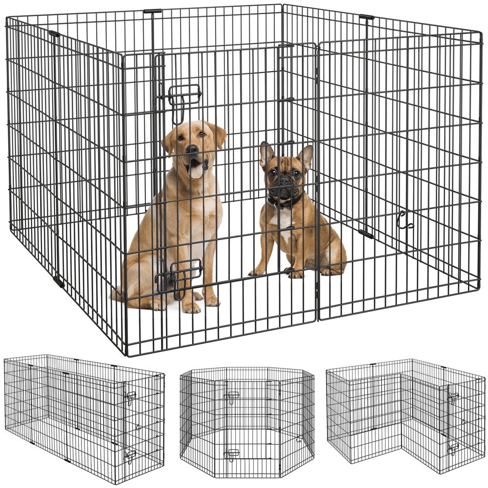 Alden Design 8 Panel Foldable Metal Pet Playpen for Dog, 34″ H, Black