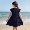 thumbnail image 4 of Grblisyd Girls Dresses Size 10-12 Summer Solid Color Cotton Linen Sundress Casual Party Wedding Ruffle Sleeve Crew Neck Knee Length A Line Dress, 4 of 6