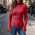 thumbnail image 7 of cocolona Womens Mock Neck Thin Sweater Solid Color Flare Sleeve Trendy Slim Basic Layer Sweater Ribbed Knit Fall Tops, 7 of 7