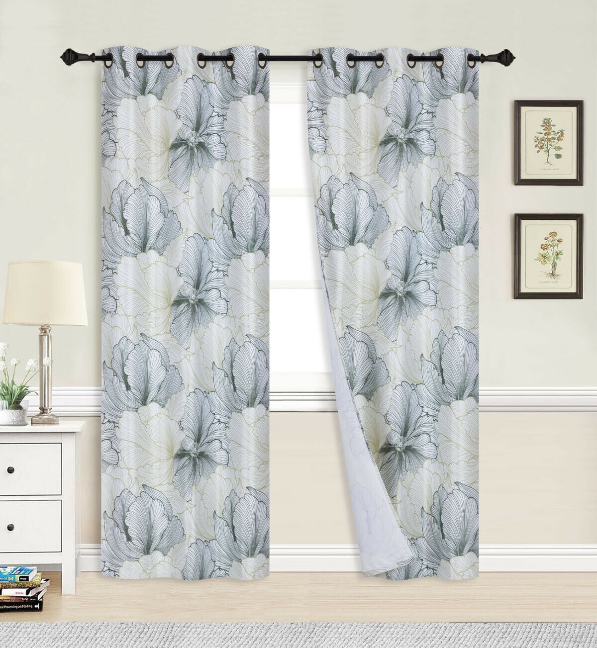 1 SET WINDOW CURTAIN THERMAL VINTAGE BIG FLOWER FLORAL ...