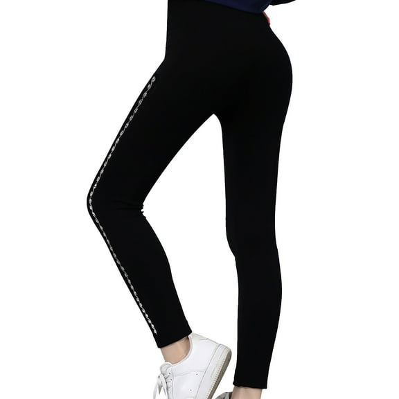 NAFUU Women's Casual Leggings Pants Rhinestone Black Leggings Side Skinny Pants Black Tights High Waisted Athletic Gym Yoga Ankle Pants Stretch Leggings