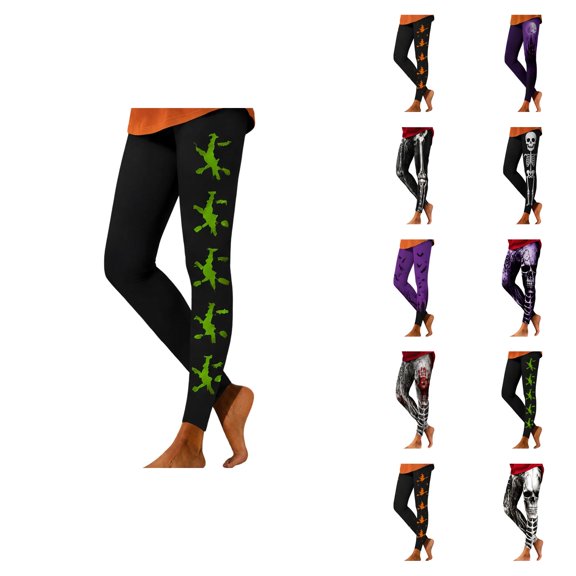 Halloween Leggings for Women Elastic High Waist Spooky Print Lifting Tights Pants Workout Yoga Pants