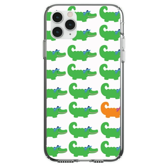 DistinctInk Clear Shockproof Hybrid Case for iPhone 12 MINI (5.4" Screen) - TPU Bumper, Acrylic Back, Tempered Glass Screen Protector - Green Orange Blue Alligator Gator - Cartoon Alligators