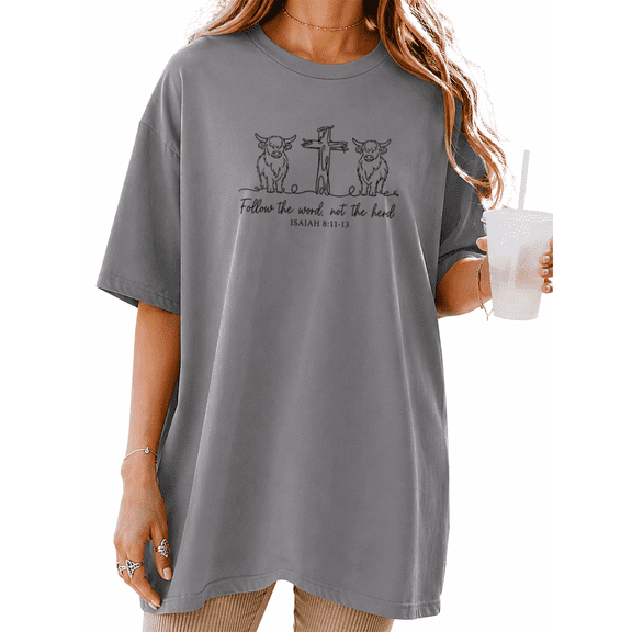 COZYMY Women's Spiritual Farmhouse Graphic Short Sleeve Shirt Soft Cotton Grey Crewneck Summer Tee