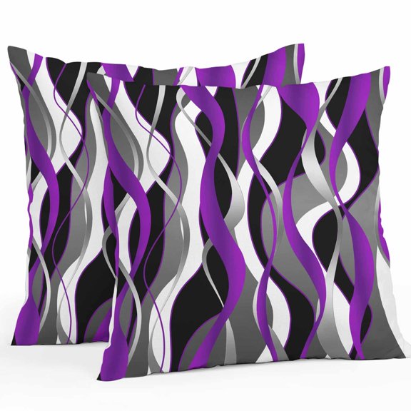 Outdoor Pillow Covers Pack of 2, Modern Purple Grey Black Stripes Waterproof Throw Pillowcase Cushion Cases, Gradient Abstract Art Decorative Pillow Cover for Couch Sofa Home Bed Patio