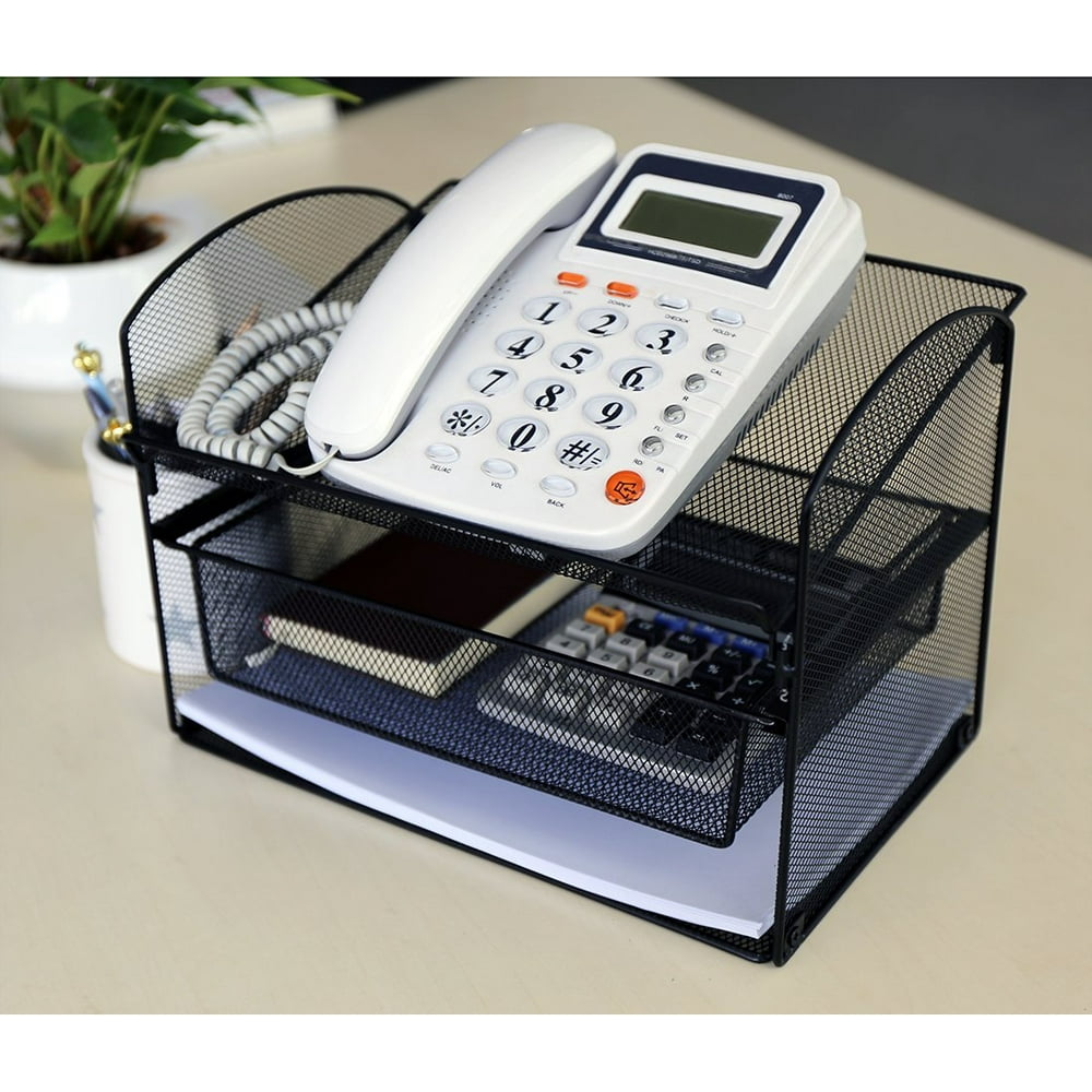 Metal Mesh 3 Tier Office Collection Rack Telephone Stand Desktop