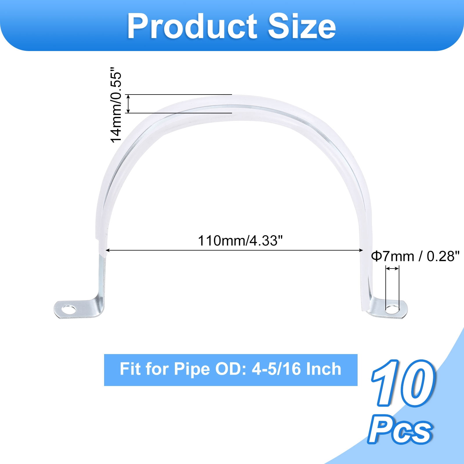 10 Pcs 4-5/16 Inch Rigid Pipe Strap,  2 Holes U Bracket Cable Clamp Hanger