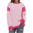 thumbnail image 7 of Lenpel Women's Crew Neck Sweatshirts Long Sleeve Striped Color Block Side Split Pullover Tops Loose Fashion Outfits, 7 of 7