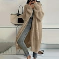 thumbnail image 2 of WTOBBY Women's Solid Color Long Sleeve Knitted Cardigan, Knee Length Lazy Trend Jacket, Medium Long Hair Style,Khaki XL, 2 of 4