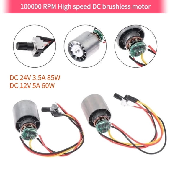 DC 9/12/24V 3.5A 5A Mini Brushless Motor 100000RPM High-speed CNC Aluminum Alloy Impeller Ducted Fan Stepless Speed Regulation