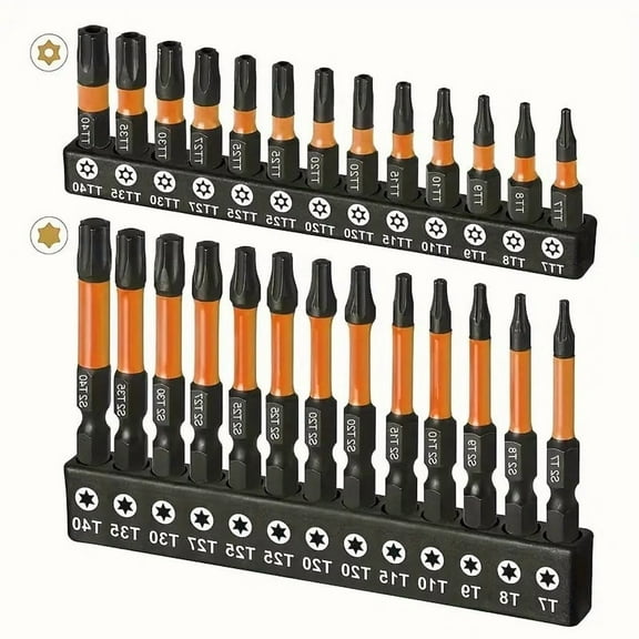 DEXIMRO Impact Torx Bit Set 26pcs (TT7-TT40), S2 Steel Security Torx Bit Set, Tamper Proof Star Bit Set with CNC Machined Tips, 1"&2" Long Impact Bits with Magnetic Bit Holder and Storage Box
