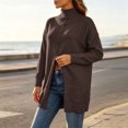 thumbnail image 6 of TEAJOPSUU Women's Turtle Neck Knit Sweaters Front Slit Long Sleeve Loose Fit Fall Winter Pullover Sweaters Coffee, 6 of 8