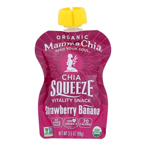 Mamma Chia Squeeze Vitality Snack - Strawberry Banana - Case of 16 - 3.5 oz.