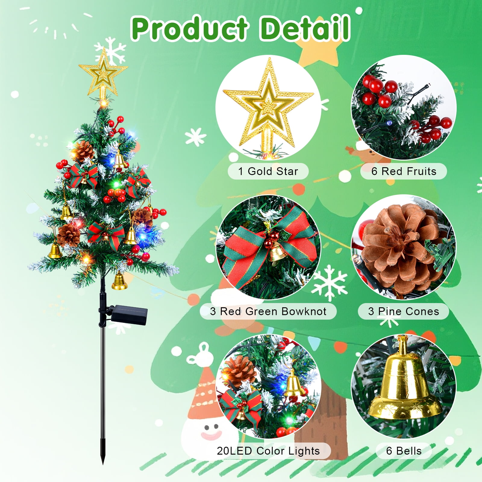 Ninonly 2 Pack Solar Christmas Trees Lights, 33.5 Inch Solar Garden Lights, 8 Modes Solar Powered Christmas Star Topper Landscape Light, Waterproof Xmas Tree Yard Decor Outdoor for Pathway Lawn Patio