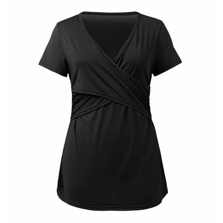 

asdoklhq Maternity Clothes for Women Clearance Maternity Womens Nursing Stripe Round Neck Short Sleeve Round Neck Breastfeeding Blouse