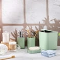 thumbnail image 4 of 9 Pcs Bathroom Accessory Set Shower Curtain and 12 Hooks Table Trash Can Soap Dispenser Soap Dish Non Slip Bathroom Rugs Cup and Cotton Swab Holder Complete for Bathroom Decor (Sage Green), 4 of 14
