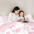thumbnail image 4 of Manfei Pink Bow Love Heart Flower Queen Comforter Set for Girls, Cute Ribbon Bedding Comforter Set, Pink Reversible, 3-Piece, 4 of 6