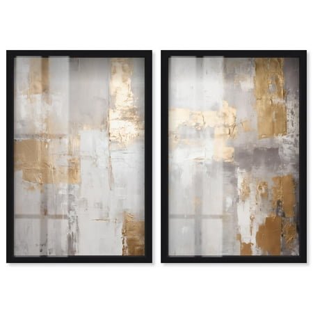 Golden Tranquility Abstract 2 Panel Set Shadowbox Print Gold Wall Art by Art Remedy, Black Frame, 11 x 16