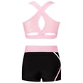 thumbnail image 2 of Sinleey Kids Girls 2 Pieces Dance Outfit Gymnastics Crop Tank Sleeveless Shiny Tops Sport Bra and Pink 16, 2 of 5