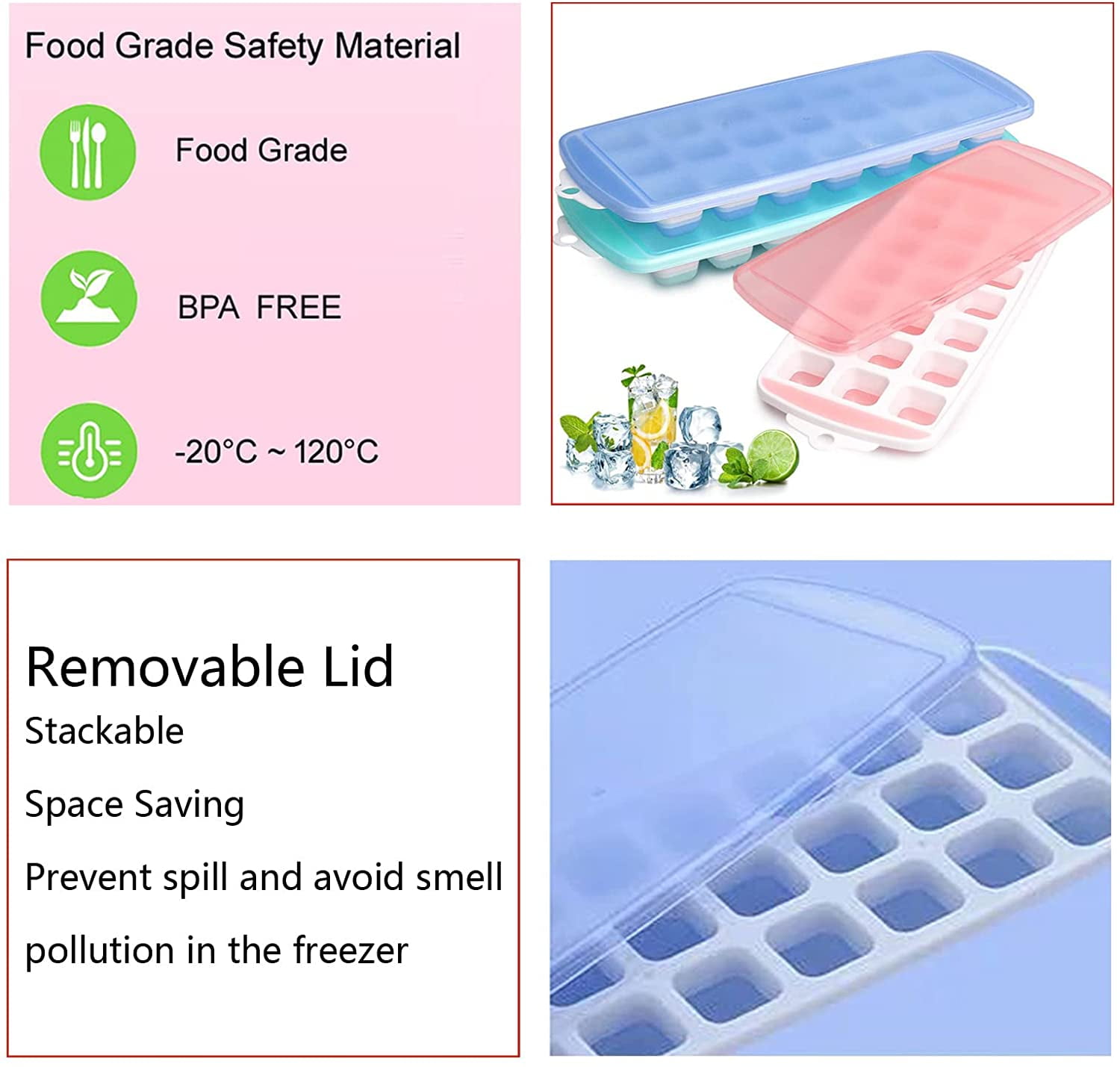 TopAufell Silicone 3Pcs Mini Ice Cube Trays 160 Grids Square Ice Cube Molds  Mini Ice Cube Tray for freezer Baby Food,Water, Whis