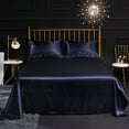 thumbnail image 4 of WONESION Satin Sheet Set 4 Piece Hotel Soft Sikly Deep Pocket Bed Sheets,Queen,Navy blue, 4 of 5