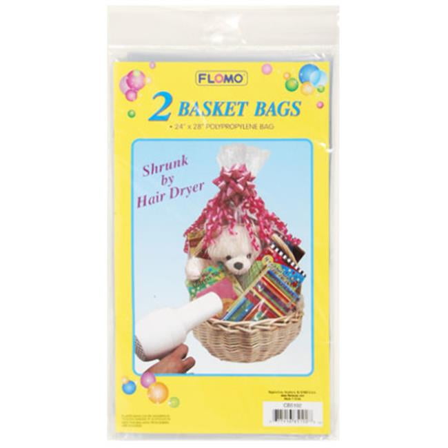 2 pack Shrink Wrap Basket Bag with Ribbon Closures Case Pack 96