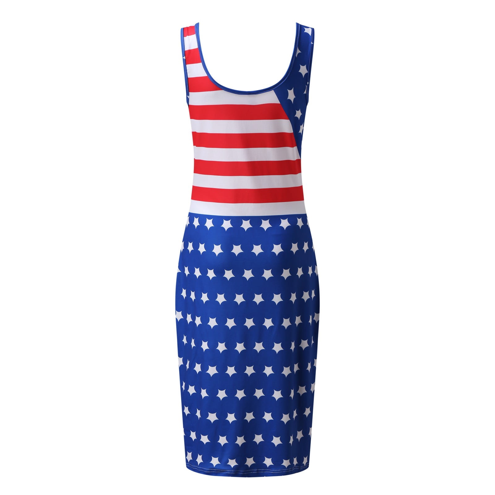 4th of July Patriotic Dress Patchwork Bodycon Summer Sleeveless Slim Flowy Sundress Blue L
