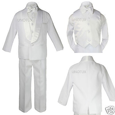 CHILDREN BOYS TODDLER WEDDING FORMAL PARTY WHITE SHAWL LAPEL TUXEDOS SUITS S 7 