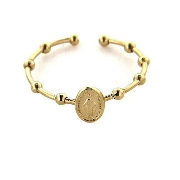 18k Solid Yellow Gold Open Rosary Medal Ring