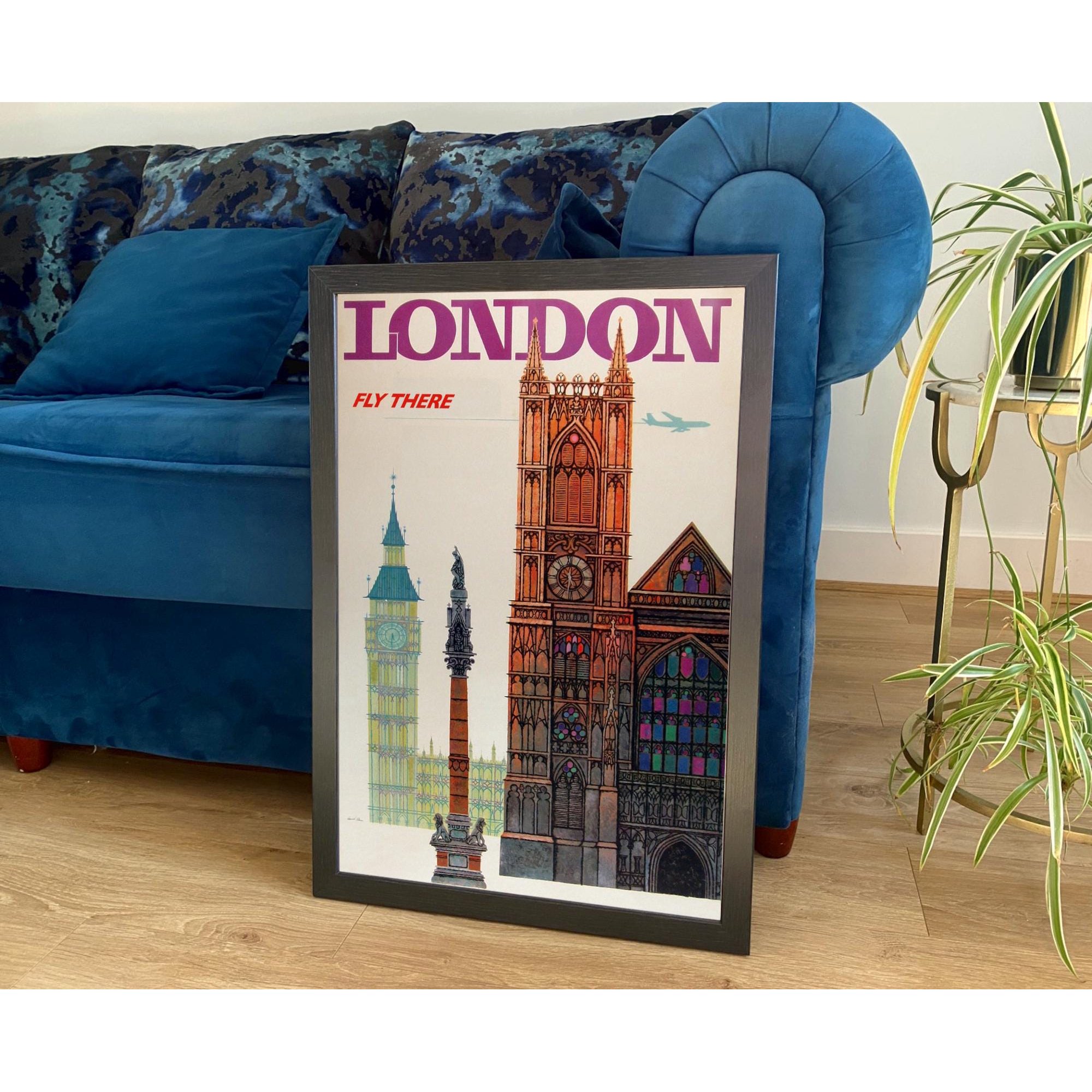 London Tourism Poster, Vintage England Airline Travel Wall Art , Poster Print Only