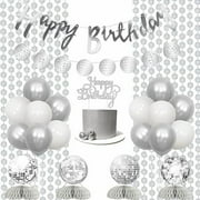 Disco Birthday Party Decorations Disco Ball Happy Birthday Decoration Back to 70s 80s Hippie Bday Music Last Disco Party Banner Balloon Garland Cake Topper Centerpiece Foil Fringe