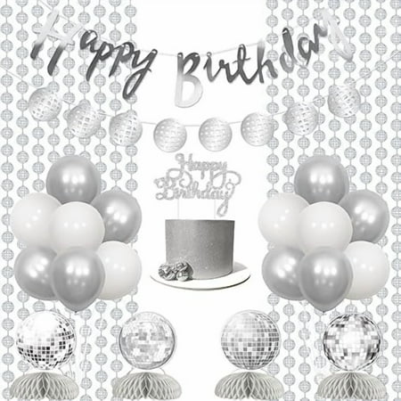 Disco Birthday Party Decorations Disco Ball Happy Birthday Decoration Back to 70s 80s Hippie Bday Music Last Disco Party Banner Balloon Garland Cake Topper Centerpiece Foil Fringe