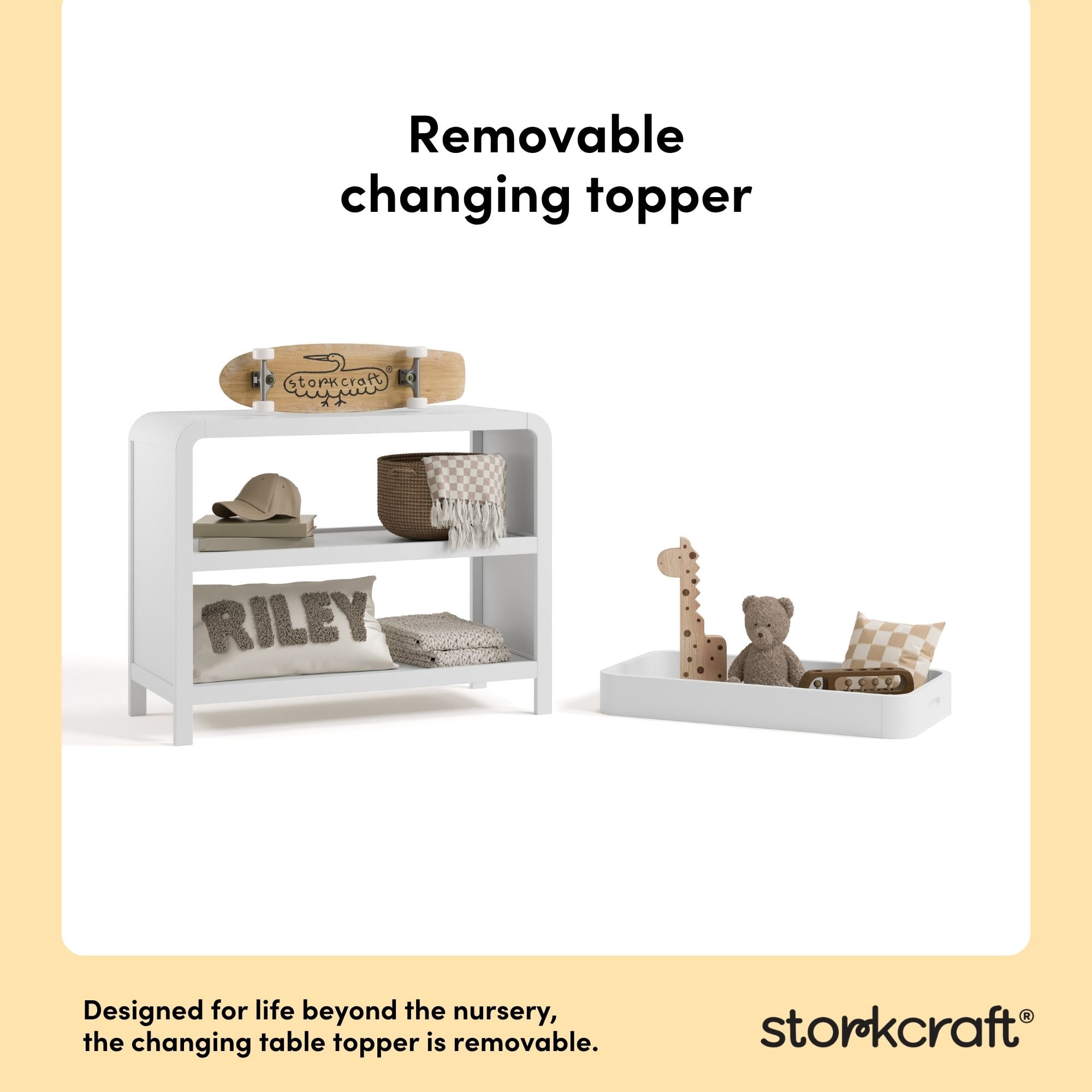Storkcraft Santos Changing Table with Removable Infant Changing Table Topper, White