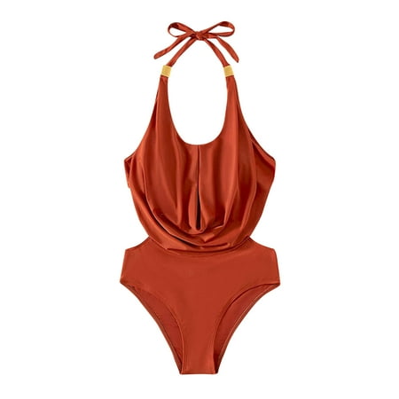 Blphud One Piece Bathing Suits Thong Bikini Women s Swimsuit Sexy Cut Out Swimsuit with Waistband High Waist Front Lace Up Swimsuit Women s Swimsuit Bottoms Brown XL